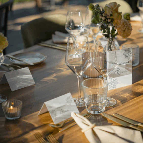 Feestelijk gedekte tafel in de warme sfeer van Landgoed Bijstervelt
